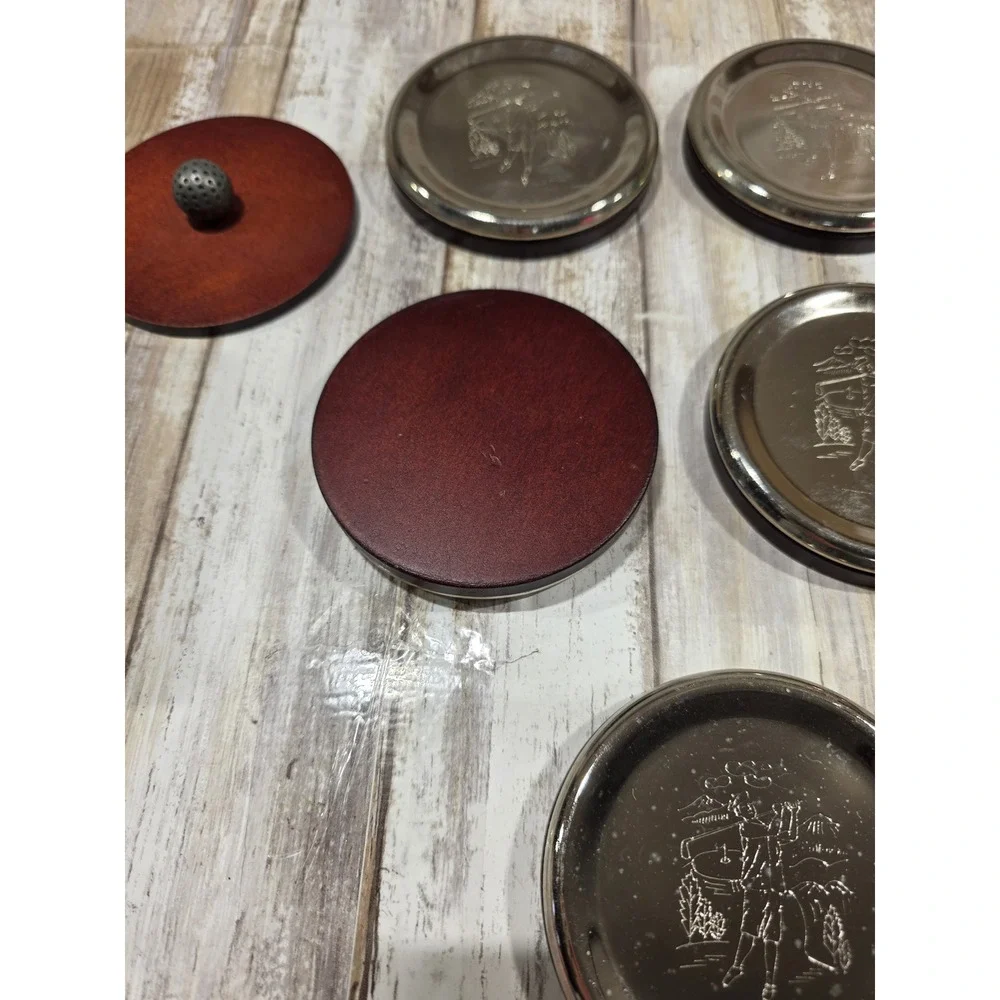 Wooden Golf Themed Coaster Set with Holder Mancave Decor‎